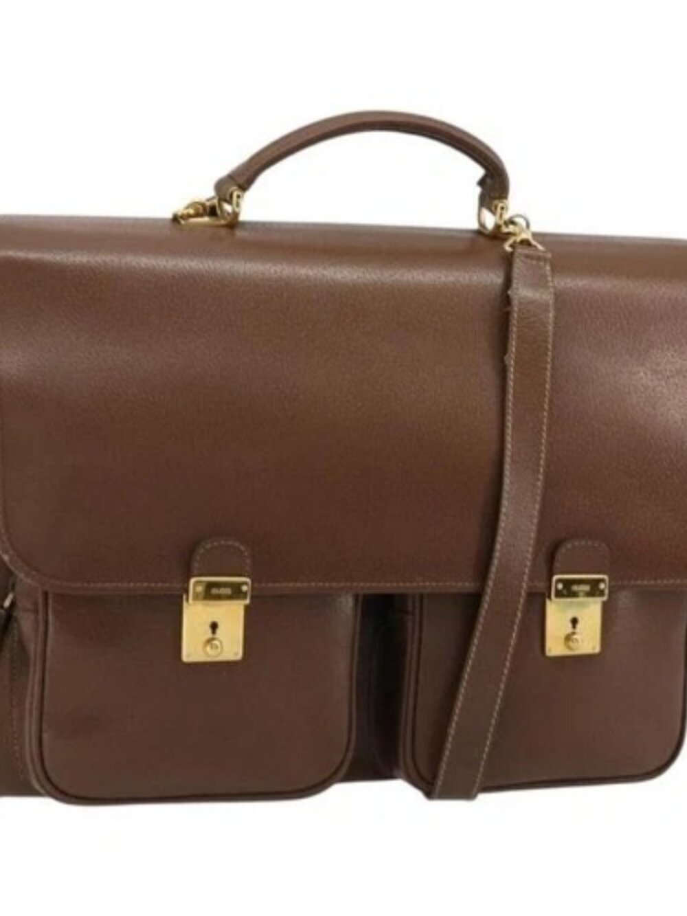 GUCCI Hand Bag Leather 2way Brown Gold 015 904 3681 Auth 177152